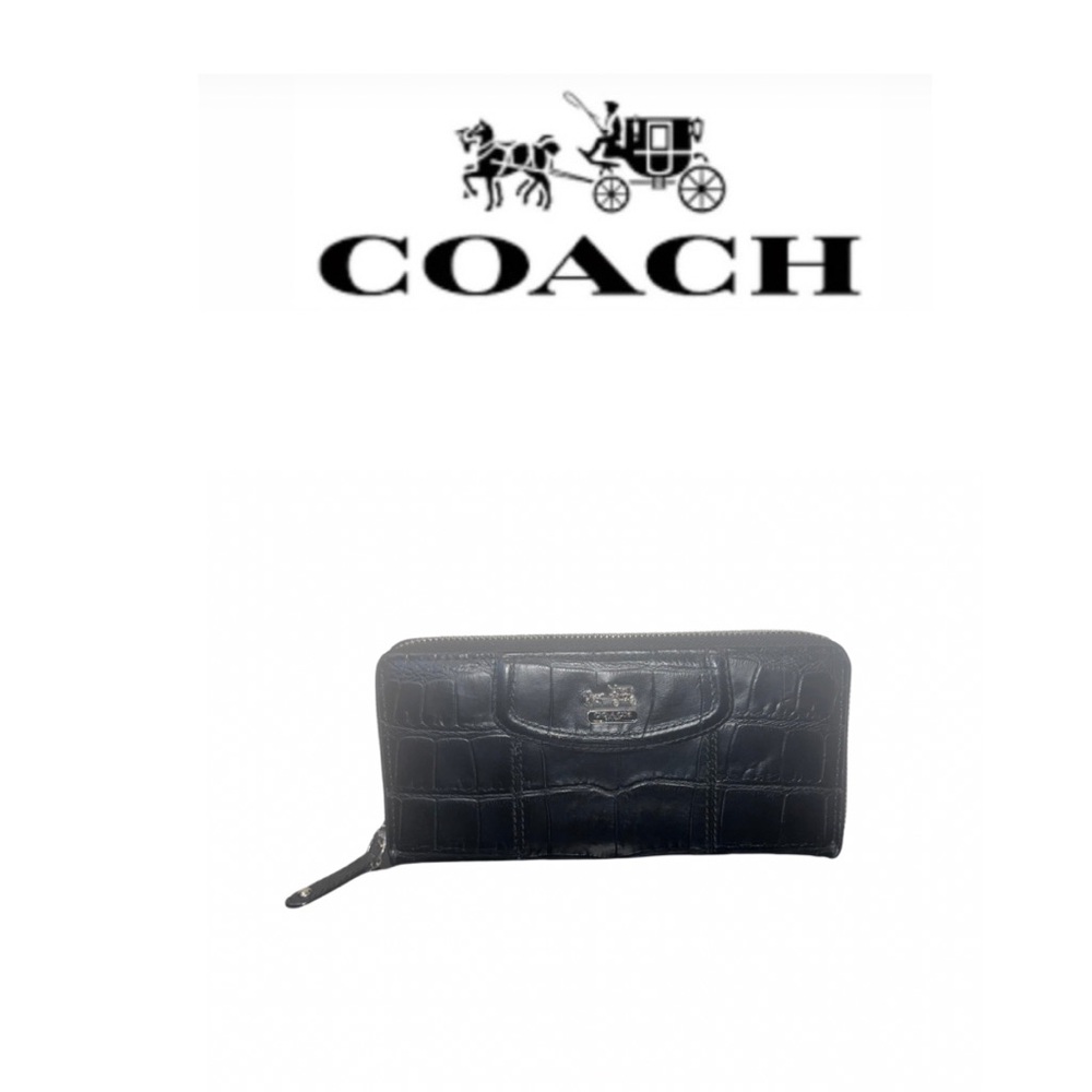 Coach Crocodile-embossed EUC Black Leather Wallet